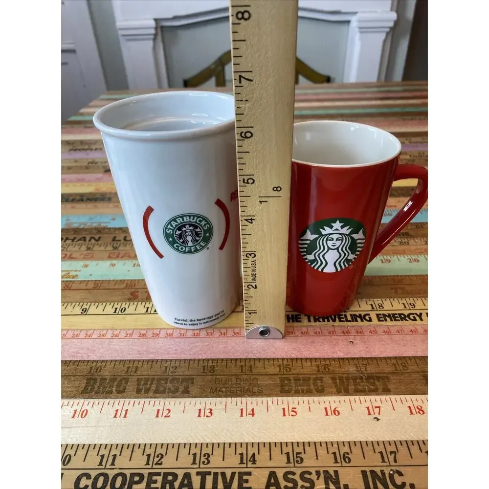 Lot Of 2 Starbucks Coffee Yea Mugs Logo 2020 Red 12 Oz 2010 Travel No Lid